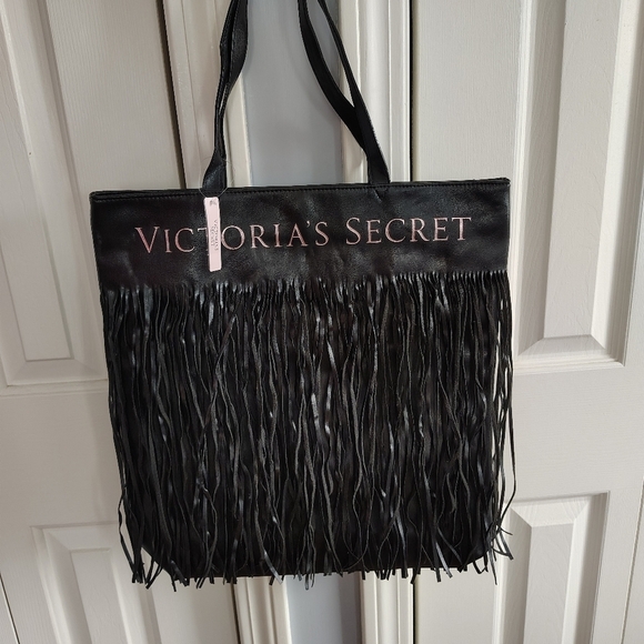 Victoria's Secret Love Victoria Black Fringe Tote Bag - Picture 2 of 9